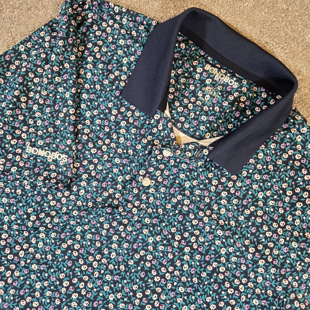 Bonobos Golf Polo Justin Rose Floral Print Men's Size XL Blue Slim Fit